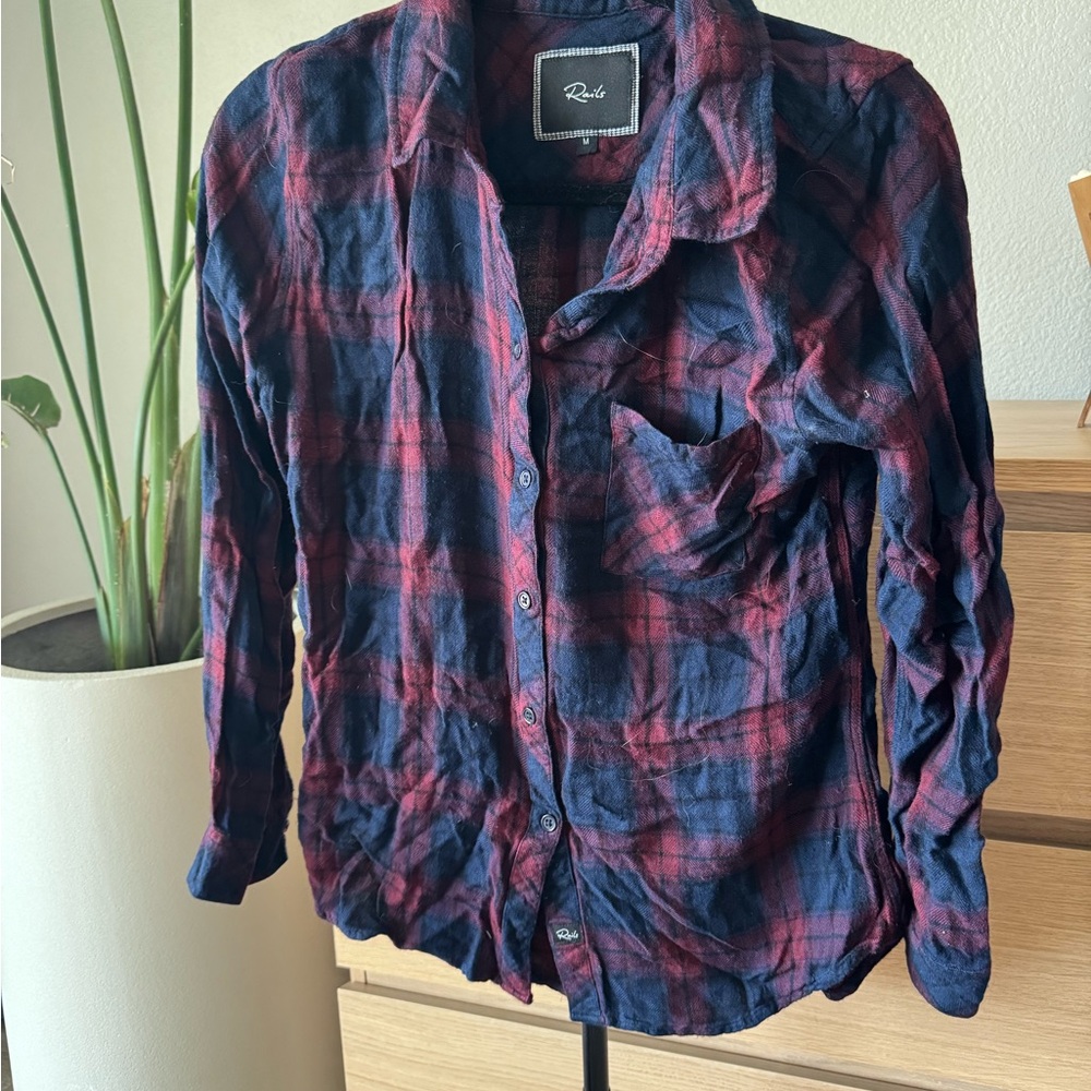Red and Blue Plaid Button-Up Shirt